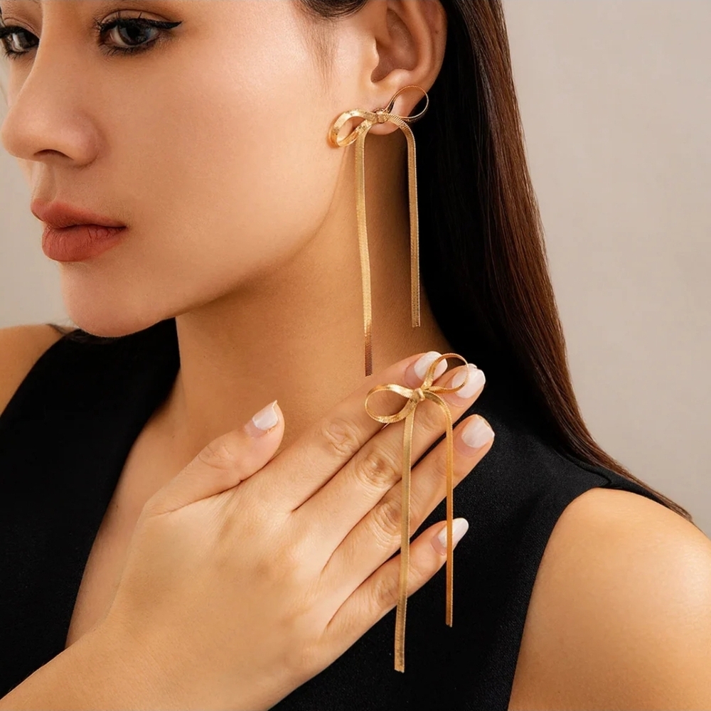 Stainless Steel 18k Gold Plated Bow Earrings